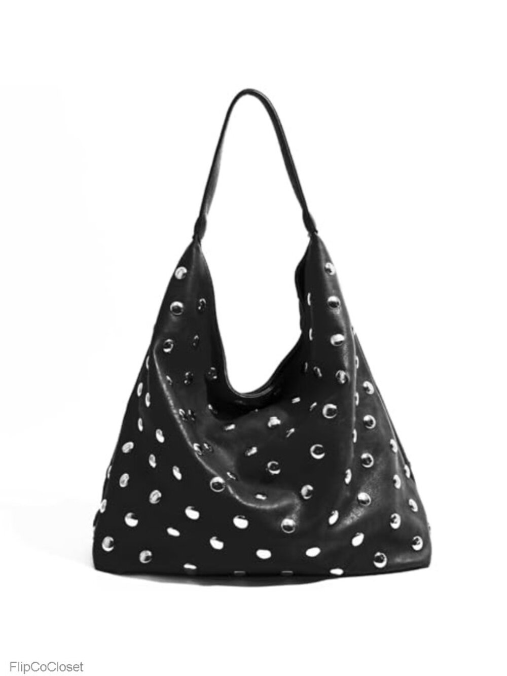 Studded Vegan Leather Hobo Tote Bag Large Slouchy Shoulder Purse